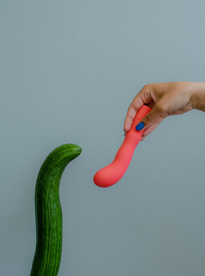 a cucumber and a red vibrator by Annika Wolter